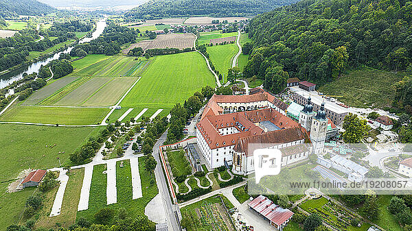 Germany  Bavaria  Aerial view of Plankstetten Abbey in summer