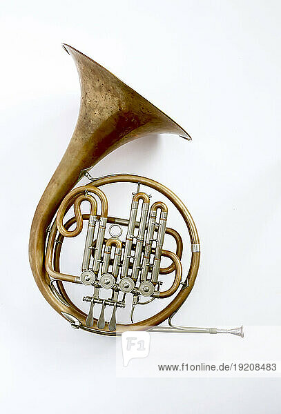 Studio shot of old French horn