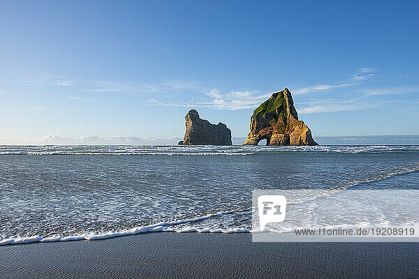 New Zealand  South Island New Zealand  Puponga  Wharariki Beach with Archway Islands in background