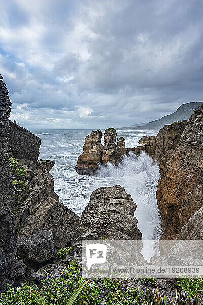 New Zealand  South Island New Zealand  Clouds over Pancake Rocks at Dolomite Point in Paparoa National Park