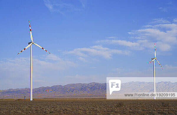 USA  California  Wind turbines with hills in background