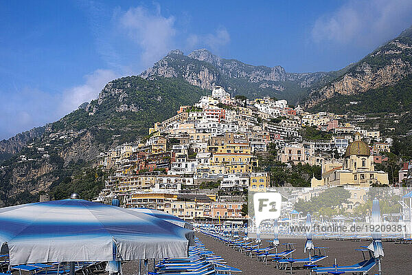 Amalfi coast near town on sunny day