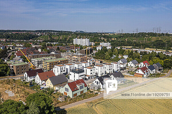 Germany  Baden-Wurttemberg  Ludwigsburg  Aerial view of suburban houses and construction site in new development area