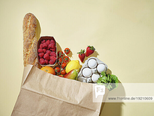 Paper shopping bag with organic food
