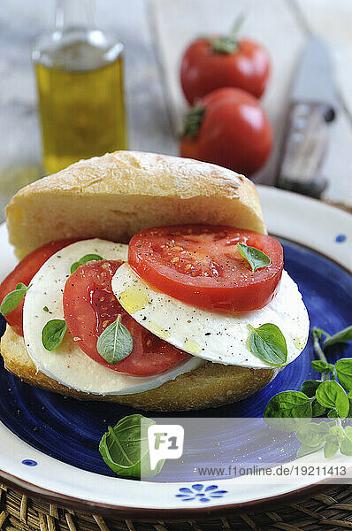 Tomato-Mozzarella Sandwich with Fresh Basil