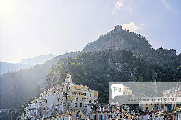 Amalfi town with houses on sunny day