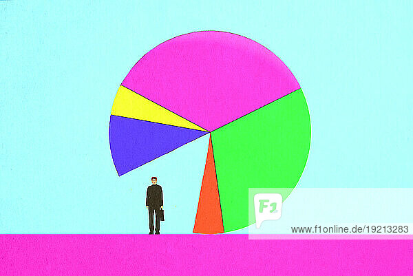 Illustration of businessman standing under empty segment of pie chart