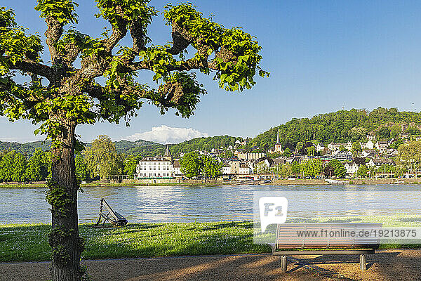 Germany  Rhineland-Palatinate  Remagen  View of town on bank of Rhine river in summer