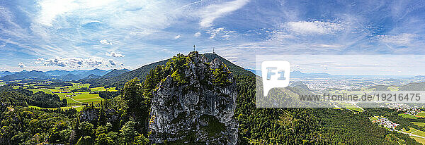 Austria  Salzburger Land  Drone panorama of Nockstein summit and surrounding landscape in summer