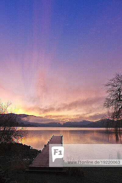 Sunrise Over A Dock In Lake Whatcom During Winter  Bellingham Washington  Usa.