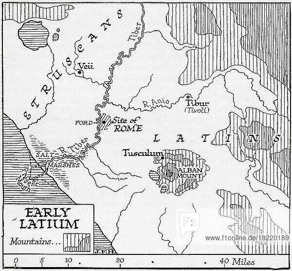 Map showing early Latium  the region of central western Italy in which the city of Rome was founded. From the book Outline of History by H.G. Wells  published 1920.