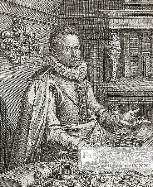 Abraham Gorlaeus also known as Abraham van Goorle  1549 - 1608. Dutch antiquary  after a 17th century engraving by Jacques de Gheyn II