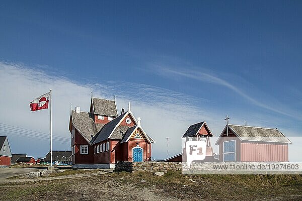 Qeqertarsuaq  Grönland  4. Juli 2018: Die Kirche  die eine achteckige Form hat  Nordamerika