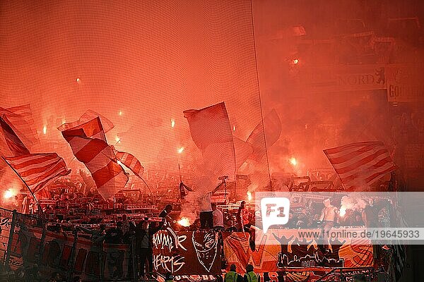 DFB Cup, Bengalos, pyrotechnics, pyro, fireworks, fan block, fans, fan ...