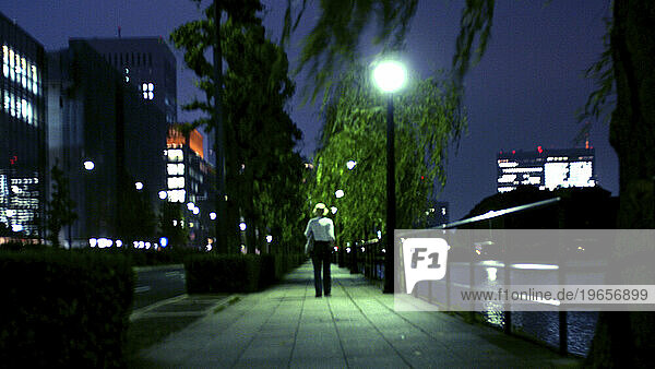 A man stands below a street lamp in the Ginza district of Tokyo  Japan. (Soft Focus)