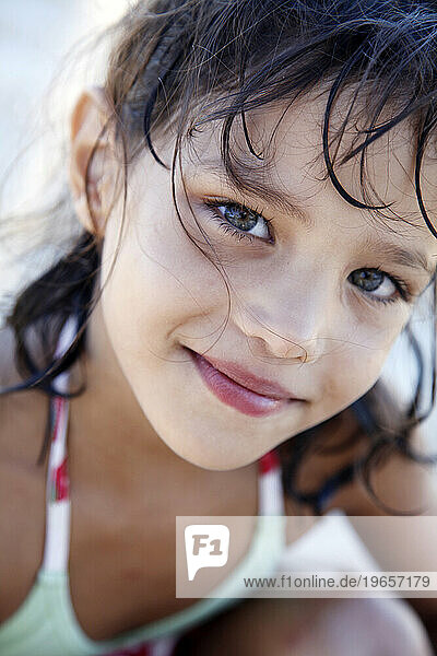 Portrait of young girl on the beach  Arraial d'Ajuda  Bahia  Brazil.