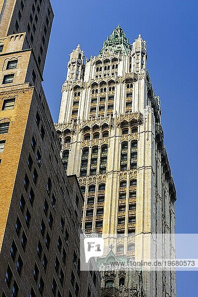 Woolworth building  Hochhaus  Wolkenkratzer  blauer Himmel  Broadway  Manhattan  New York City  USA  Nordamerika