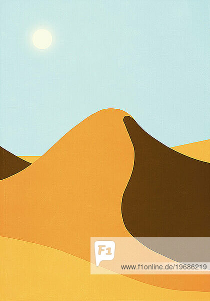 Scenic view sand dune in sunny  remote desert landscape