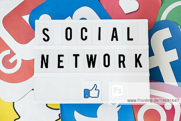 Social network text with like icon