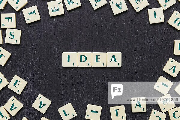 Ideenwort mit Scrabblebuchstaben angeordnet