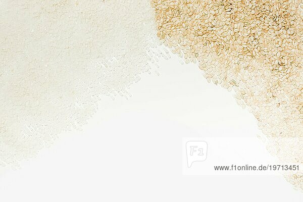 Weißer brauner ungekochter Reis weißer Hintergrund