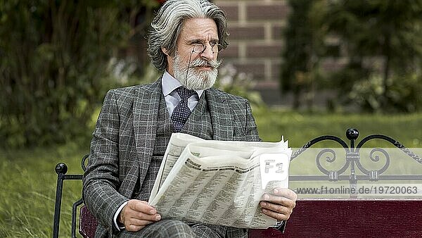 Vorderansicht moderner Mann  der Zeitung liest