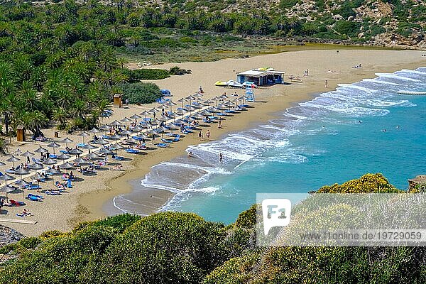 Palmen  Strand  Meer  Urlaub  Reisen  Sonnenbaden  Wellen  Touristen  Attraktion  chillen  Reisende  Vegetation  Vai Beach  Kreta  Griechenland  Europa