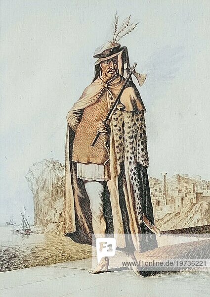 Traditional traditional costume  clothing  a Turkish Gränitz-Bassa around 1700  Ottoman Empire  Turkey  copperplate engraving by Caspar Luyken from 1703  digitally restored reproduction from an 18th century model  Asia