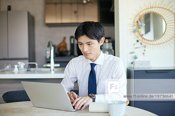 Japanese businessman working from home