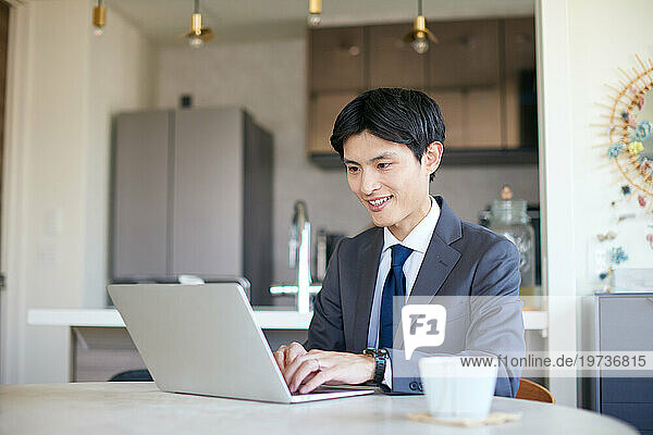Japanese businessman working from home