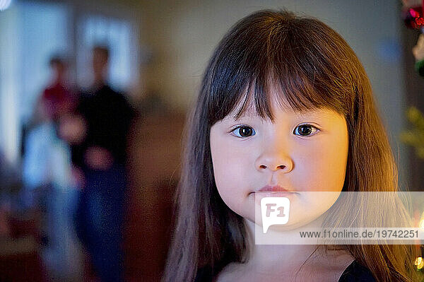 Portrait of a preschooler girl in her home; Lincoln  Nebraska  United States of America