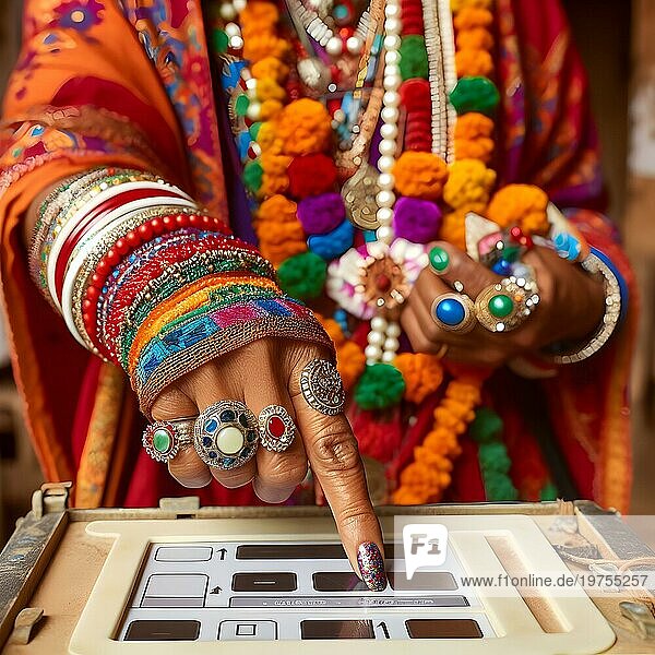Indischer Bürger bei der Stimmabgabe in der Wahlurne bei den Parlamentswahlen. KI Generiert