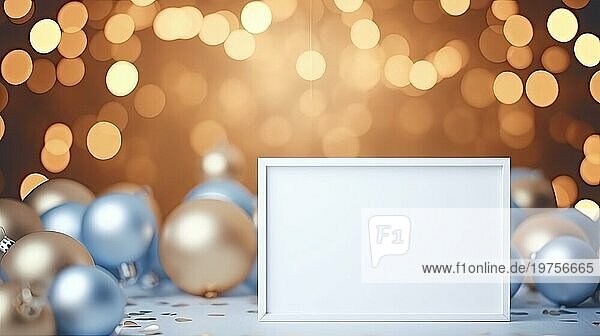 Blank weißen Rahmen auf Bokeh Weihnachten Hintergrund. Raum für Text AI generiert