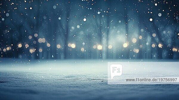 Winter Hintergrund mit fallendem Schnee und Bokeh Lichter. Wintersaison  Wald aus dem Fokus  Bokeh Licht AI generiert
