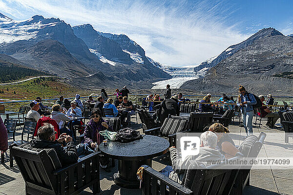 Outdoor platform  Columbia Icefield  Glacier Parkway  Alberta  Canada  North America