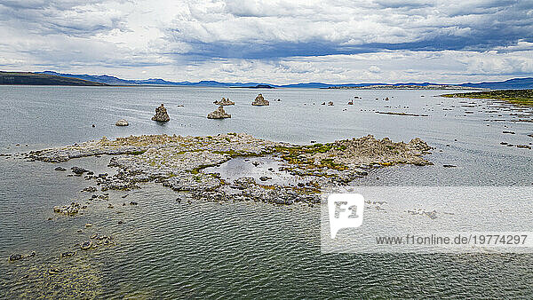 Outcrops in the saline soda lake  Mono Lake  California  United States of America  North America