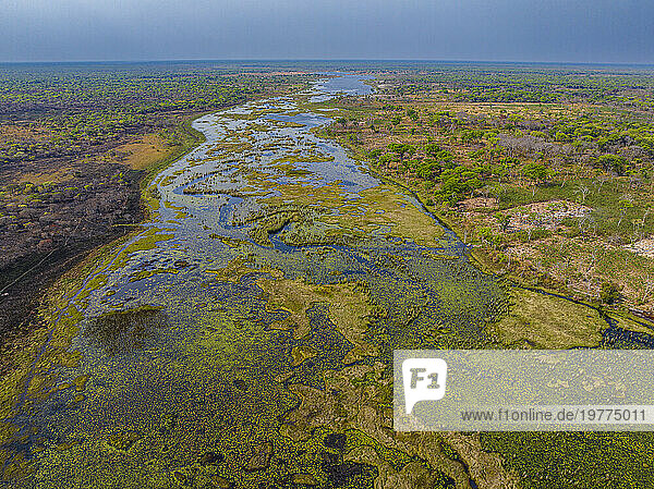 Aerial of the Mundolola lagoon  Moxico  Angola  Africa