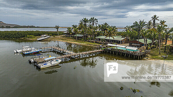 Aerial of the River mouth of the River Cuanza  Angola  Africa