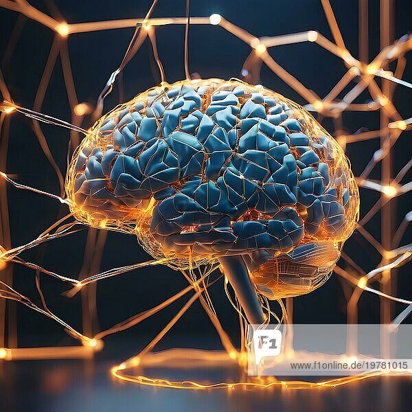 Gehirn Konzept Hintergrund. kreatives Denken Idee zur Problemlösung Konzept. Virtuelles Gehirn und Verbindung Linie Netzwerk Bildungskonzept.kreatives Denken Idee Innovationsstrategie. AI generiert Bild