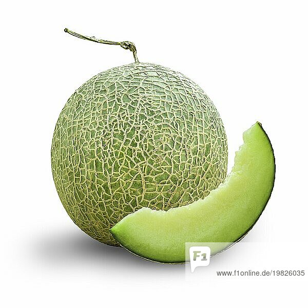 Frische süße grüne Melone vor weißem Hintergrund. Clipping Pfad enthalten