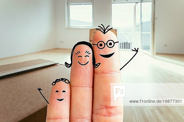 Gemalte Finger glückliche Familie Konzept Umzug in ein neues Haus