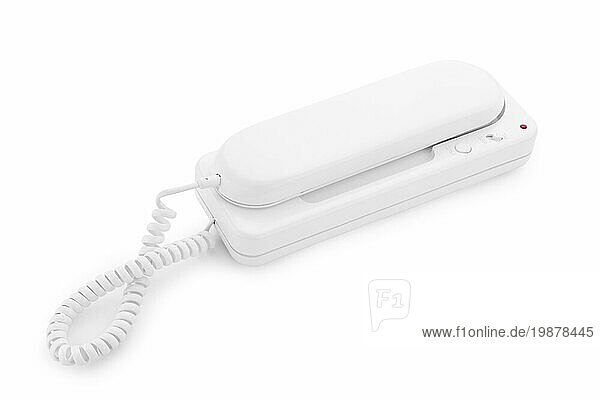 Weißes Telefon vor einem weißen Hintergrund