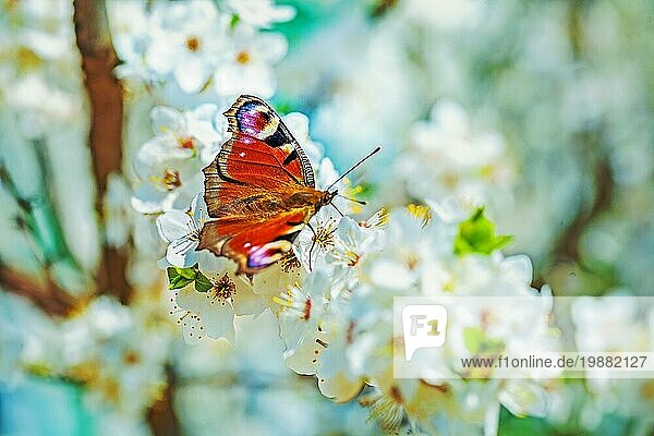 Schmetterling auf Flovers von blühenden Kirschbaum instagram stile