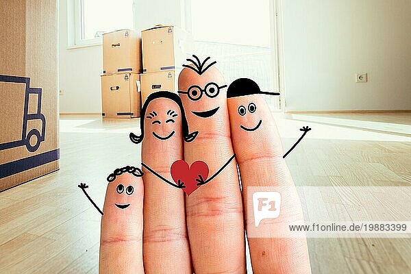 Gemalte Finger glückliche Familie Konzept Umzug in ein neues Haus