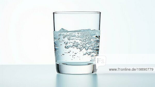 Ein klares  mit Wasser und Blasen gefülltes Glas  das ein Gefühl von Reinheit und Hydratation vermittelt  das Ai erzeugt hat