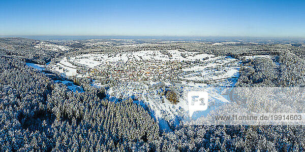 Germany  Baden-Wurttemberg  Aerial panorama of Swabian-Franconian Forest in winter