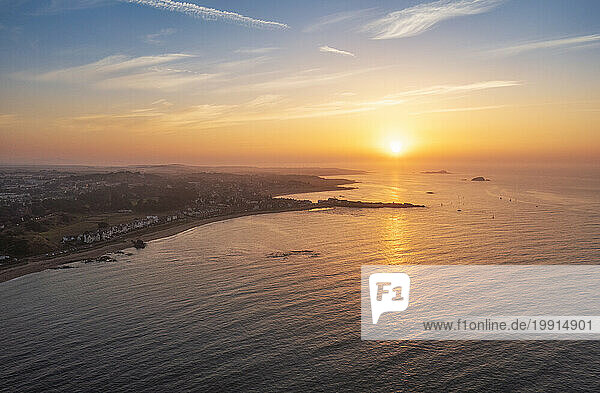 UK  Scotland  North Berwick  Aerial view of Firth of Forth at sunset