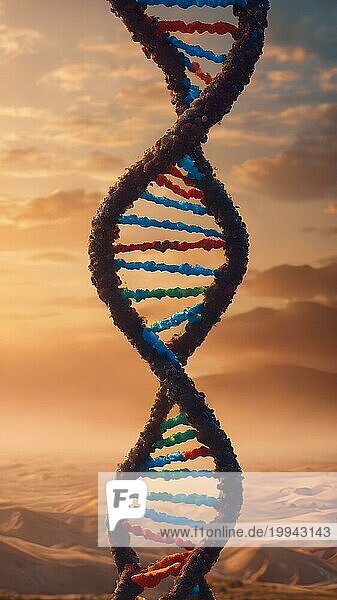 Durch künstliche Intelligenz erzeugtes DNA Molekül. Chemische Struktur der DNA. Chemisches und biologisches Unterrichtskonzept. Künstlich erzeugtes Bild  KI generiert