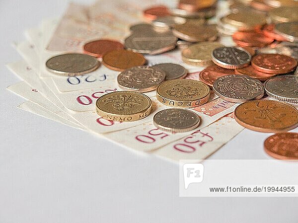 Pfundnoten und Münzen Vereinigtes Königreich