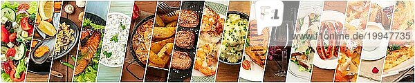 Lebensmittel Collage. Eine Designvorlage mit vielen leckeren Gerichten